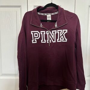 PINK Victoria's Secret Women's Maroon Quarter-Zip Pullover